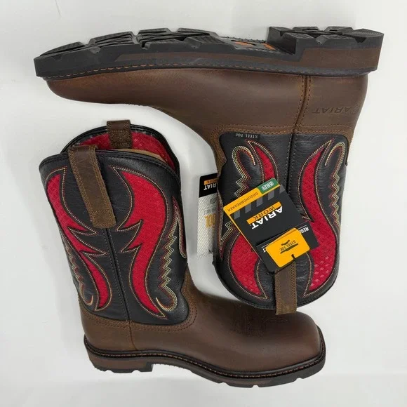 Ariat Groundbreaker VentTEK Steel Toe Mens Brown Red Wide Square Boots 11.5 EE